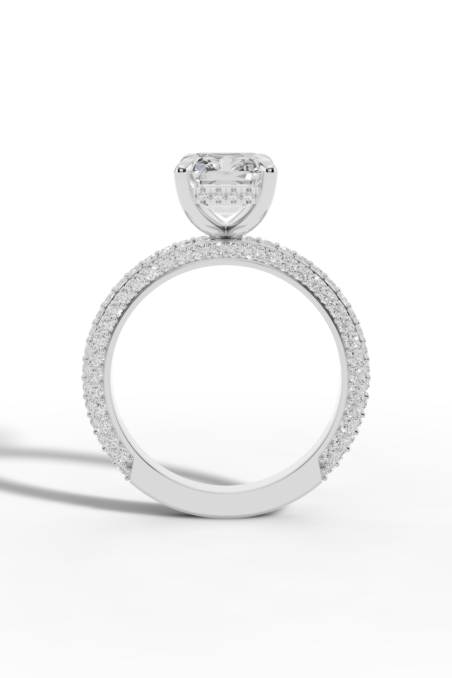 2.5ct Emerald 3 Row Pave Engagement Ring