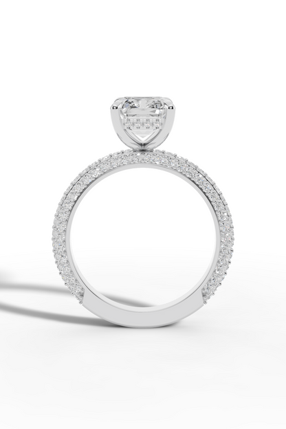 2.5ct Emerald 3 Row Pave Engagement Ring