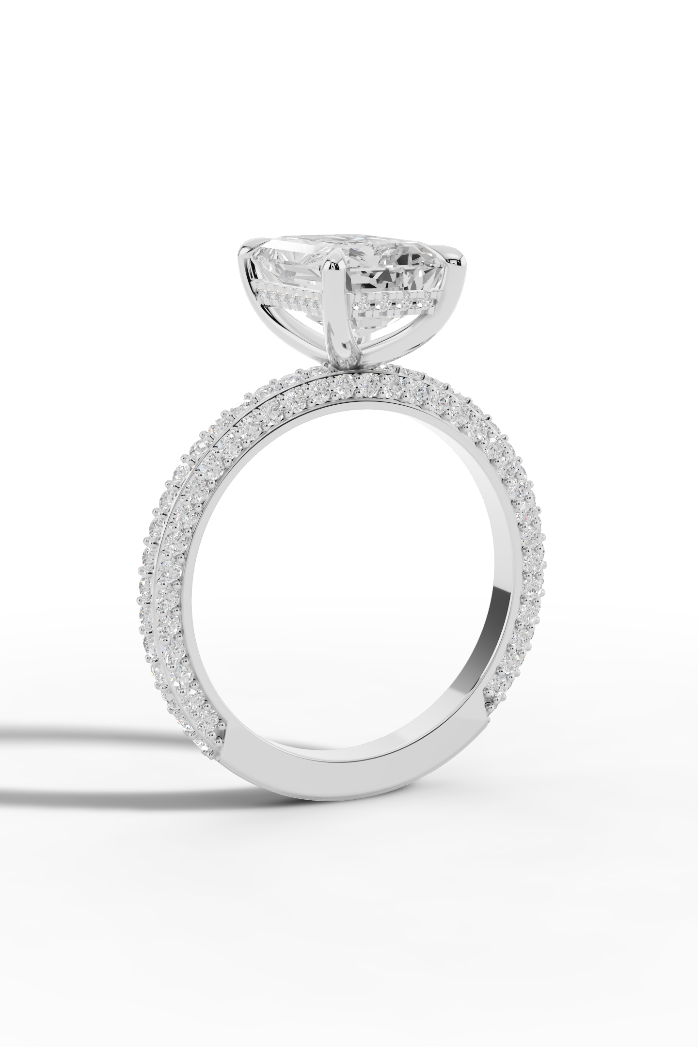 2.5ct Emerald 3 Row Pave Engagement Ring