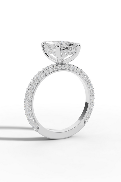 2.5ct Emerald 3 Row Pave Engagement Ring