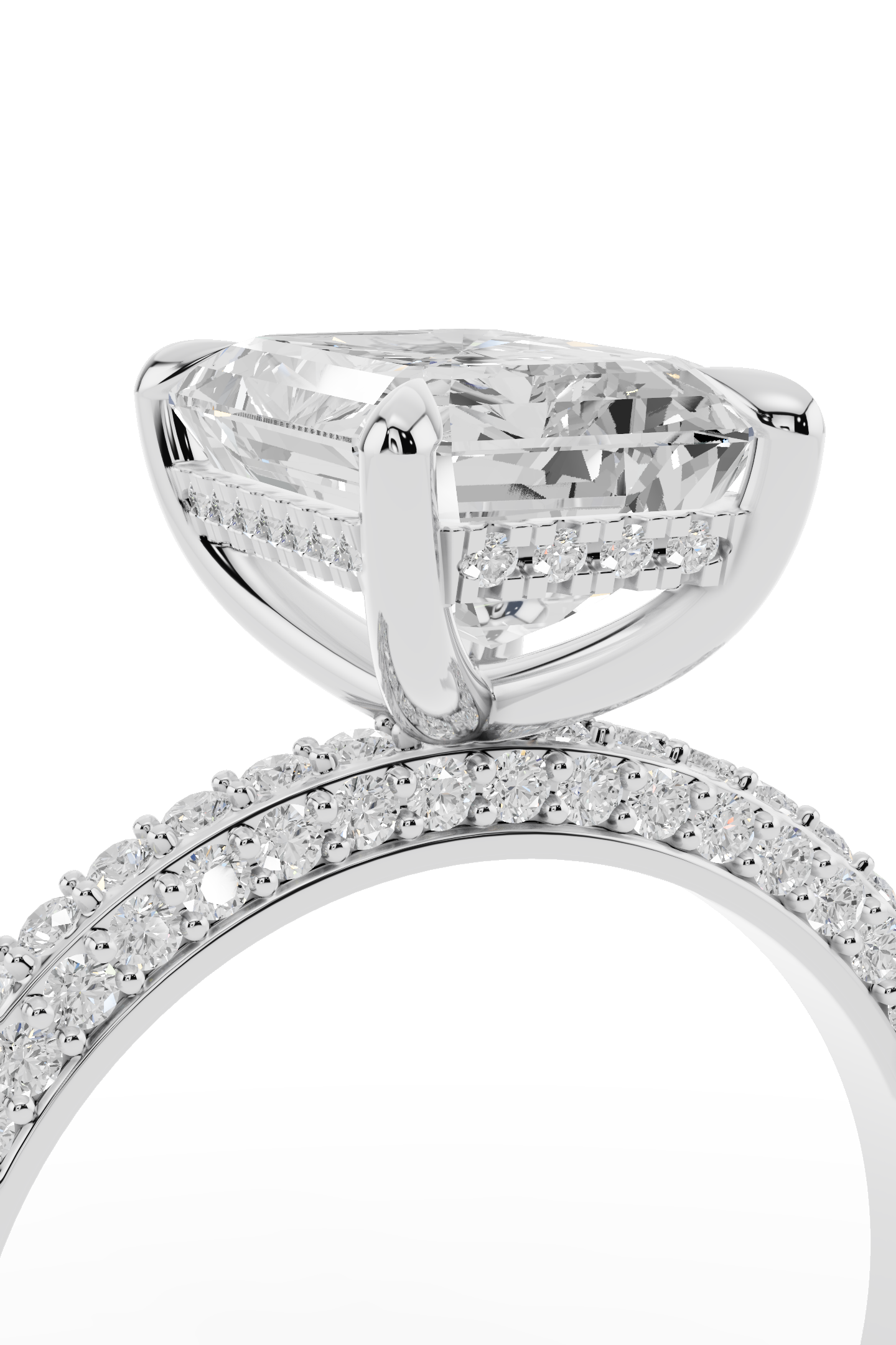 2.5ct Emerald 3 Row Pave Engagement Ring