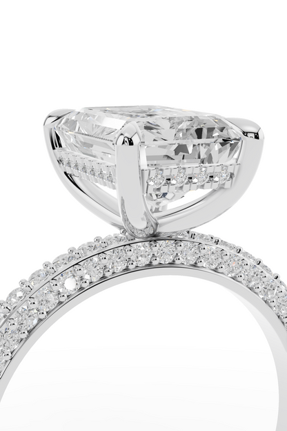 2.5ct Emerald 3 Row Pave Engagement Ring