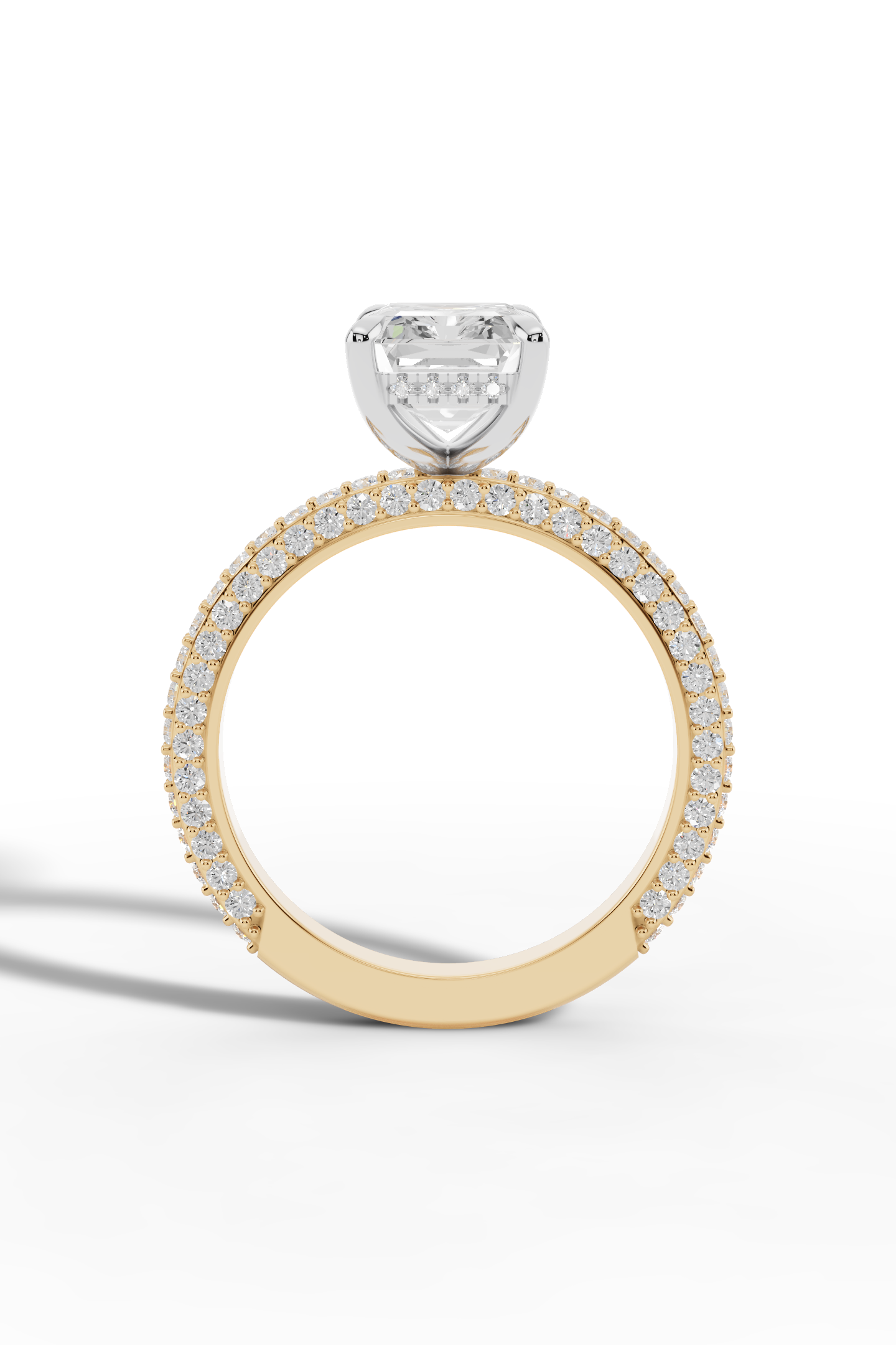 2.5ct Emerald 3 Row Pave Engagement Ring