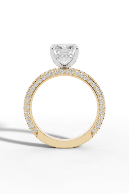 2.5ct Emerald 3 Row Pave Engagement Ring