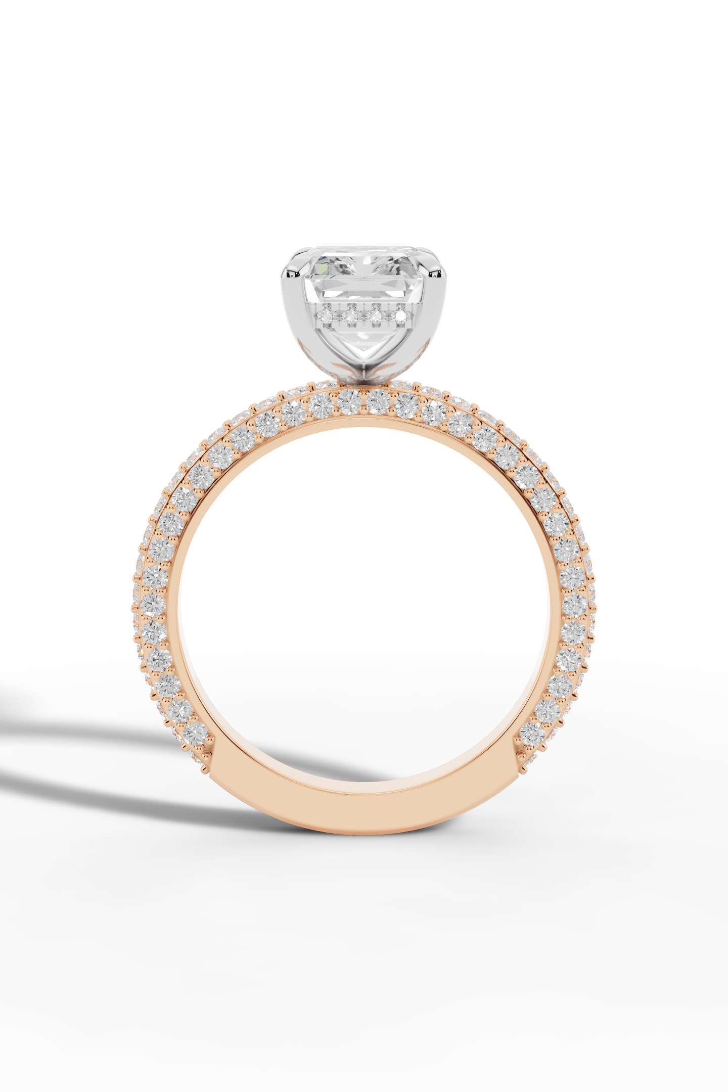 2.5ct Emerald 3 Row Pave Engagement Ring