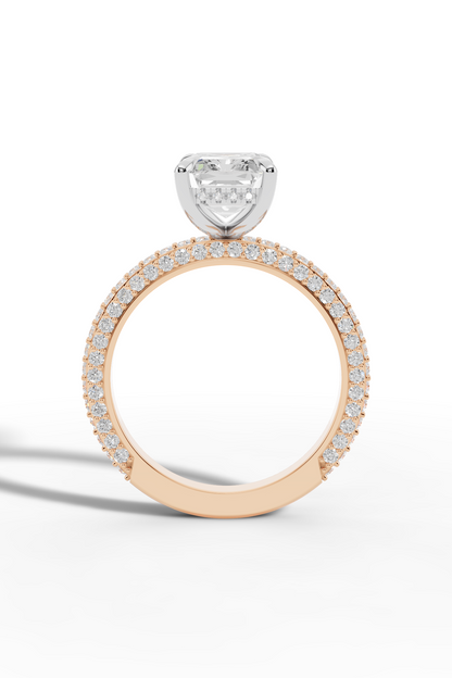 2.5ct Emerald 3 Row Pave Engagement Ring