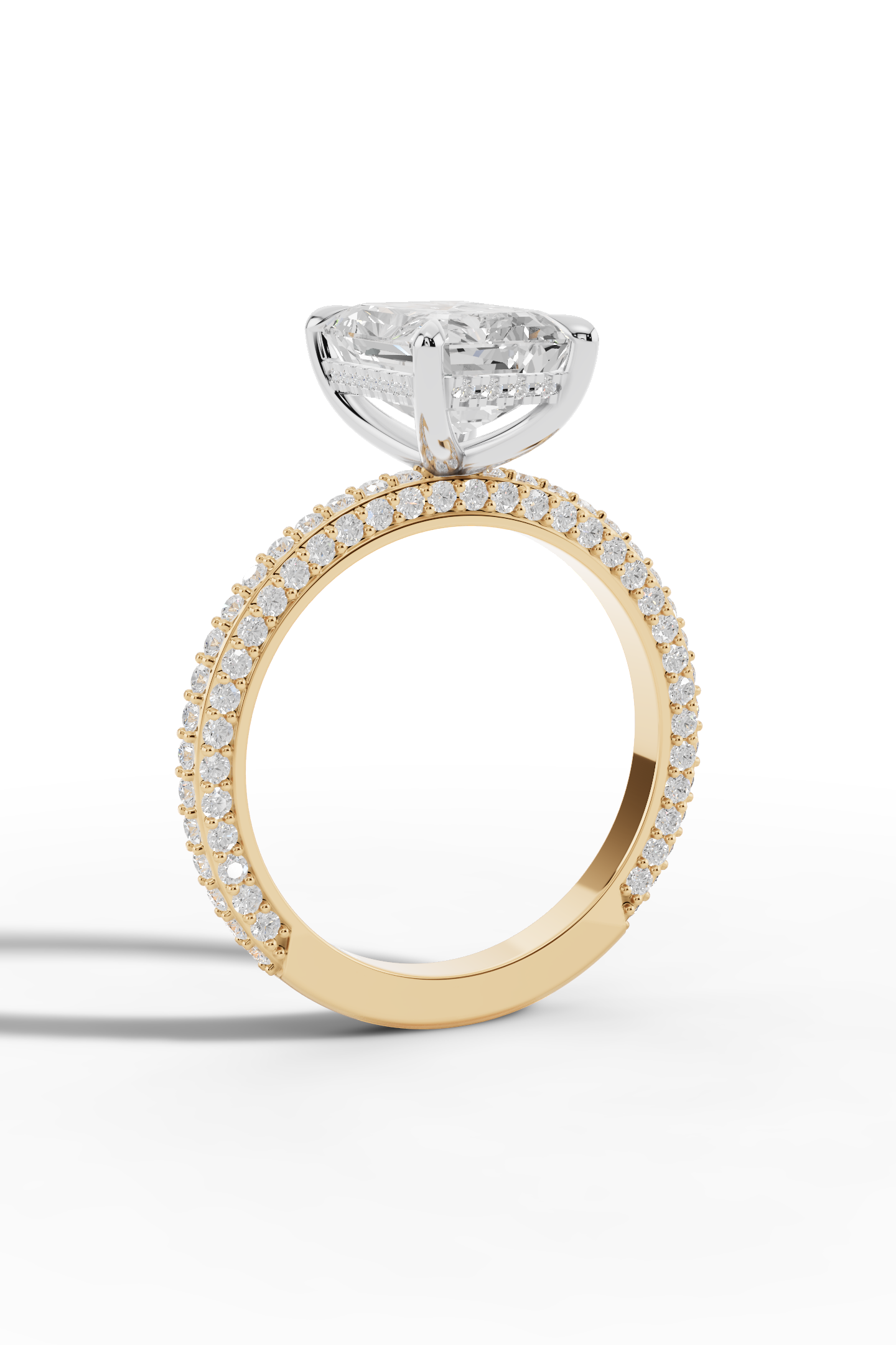 2.5ct Emerald 3 Row Pave Engagement Ring