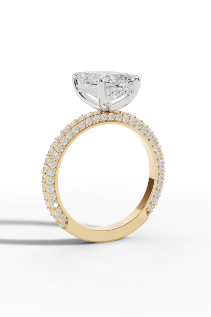 2.5ct Emerald 3 Row Pave Engagement Ring