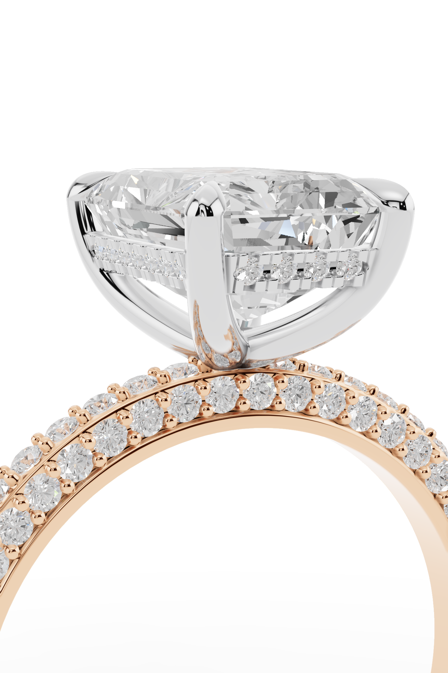 2.5ct Emerald 3 Row Pave Engagement Ring