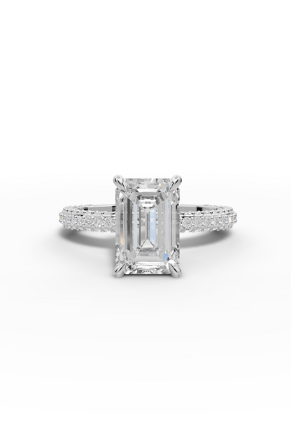 2.5ct Emerald 3 Row Pave Engagement Ring
