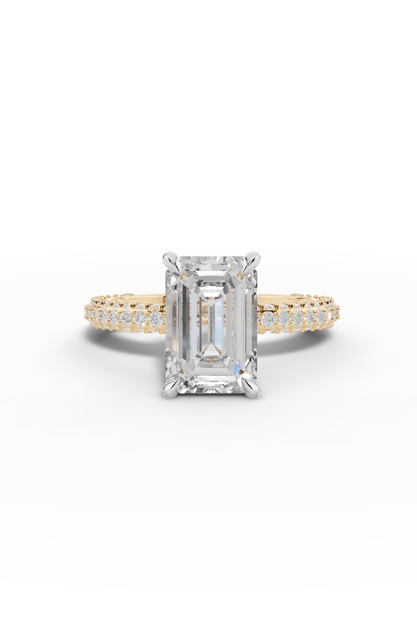 2.5ct Emerald 3 Row Pave Engagement Ring