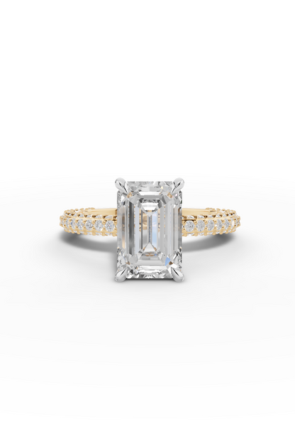 2.5ct Emerald 3 Row Pave Engagement Ring