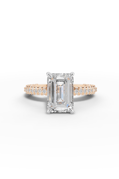2.5ct Emerald 3 Row Pave Engagement Ring